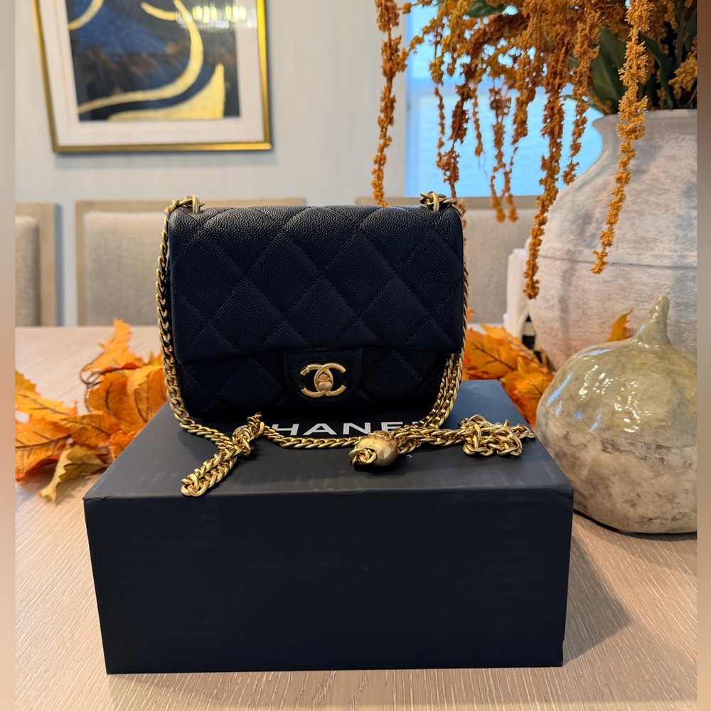 Inspired authentic caviar leather crossbody 19cm